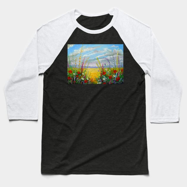 Flowers in the field Baseball T-Shirt by OLHADARCHUKART